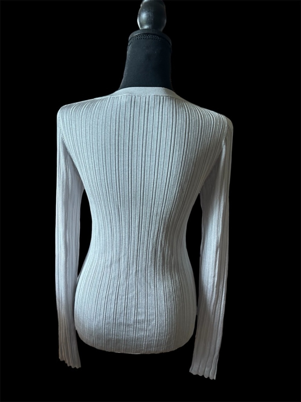 VINCE Ribbed Top Size M Silver Crew Neck Long Sleeve Viscose Slim Fit - Picture 2 of 5